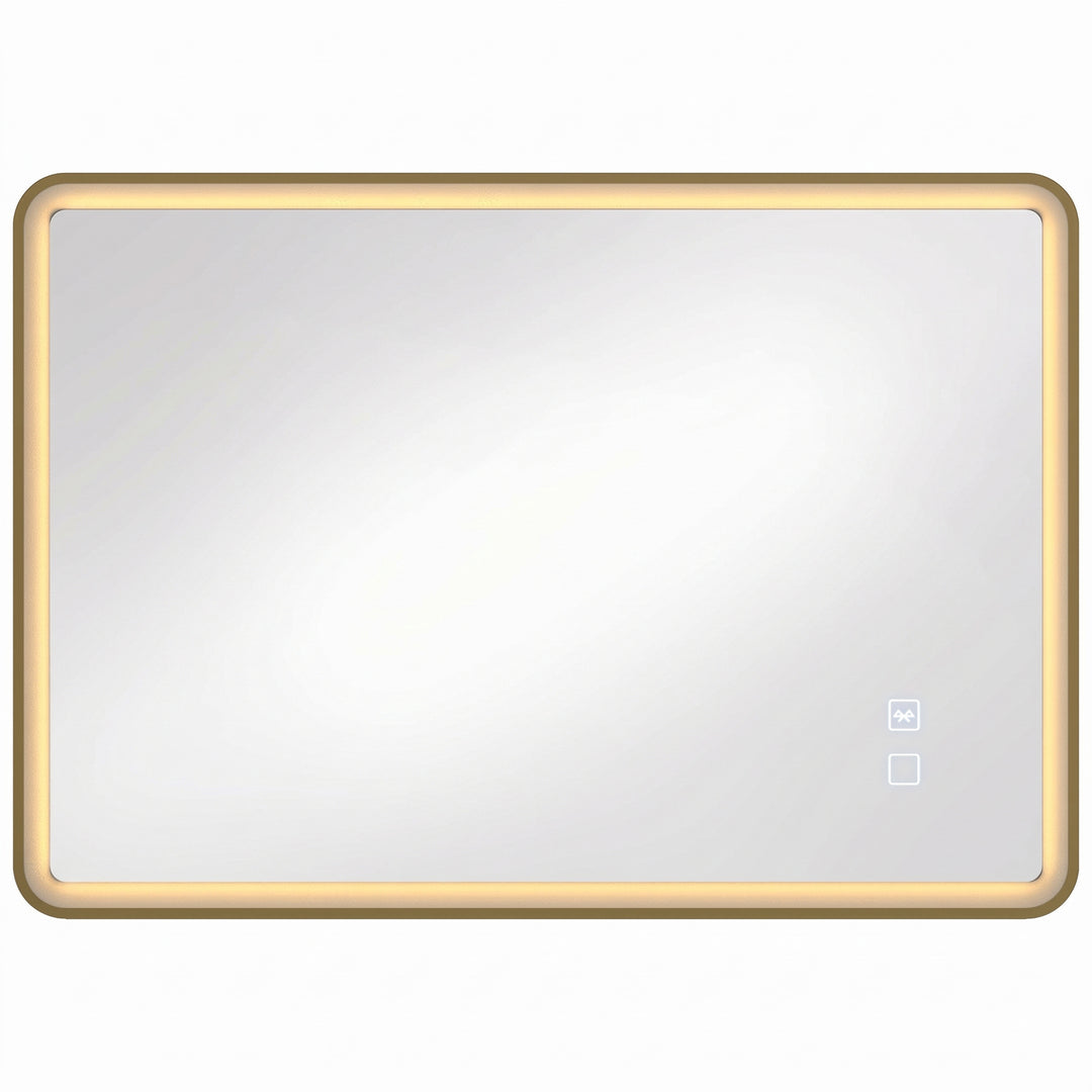 Bathroom Mirror with LED Lights, 100x70cm Rectangle Bathroom Mirror - Gold Tone