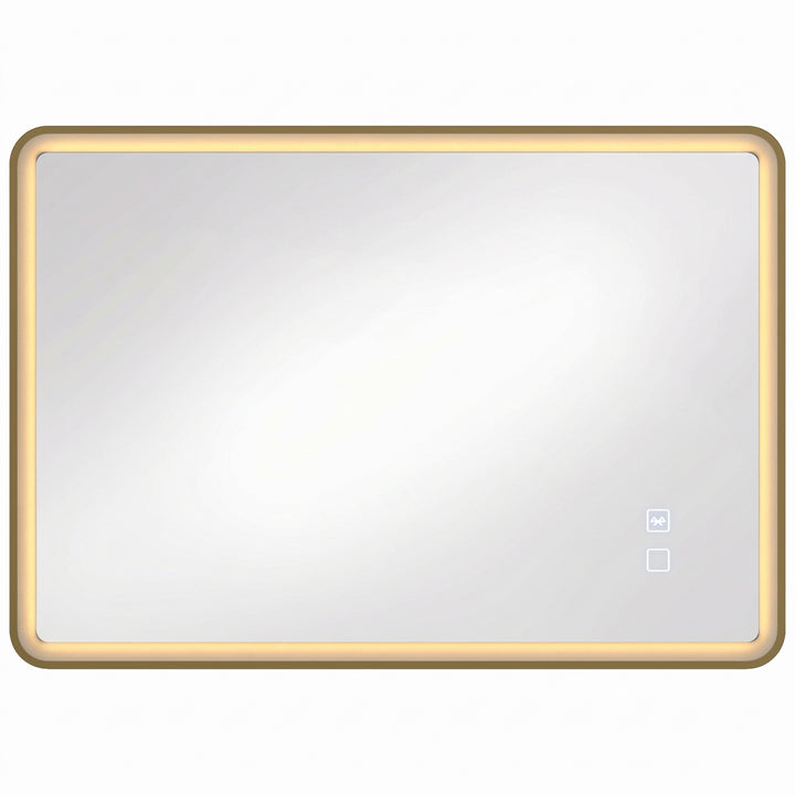 Bathroom Mirror with LED Lights, 100x70cm Rectangle Bathroom Mirror - Gold Tone
