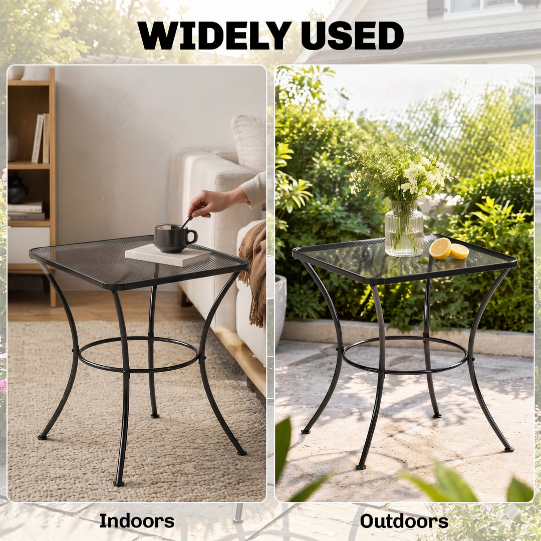 60cm Square Garden Table, Outdoor Metal Bistro Side Desk with Mesh Top