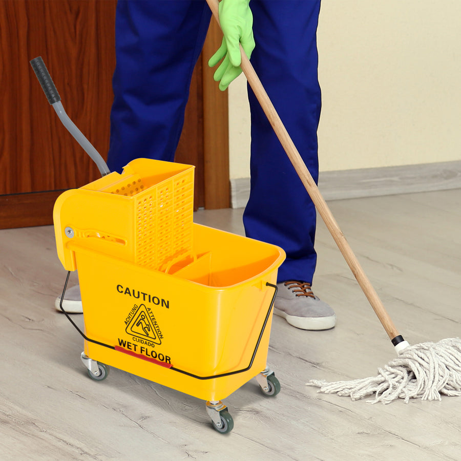 20L Mop Bucket on Wheels, with Water Separation Panel - Yellow