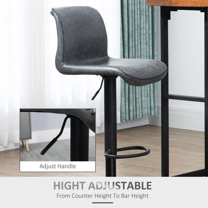 Set of 2 Bar Stool, Adjustable Height PU Leather Barstools with Swivel Seat and Footrest for Breakfast Bar, Kitchen and Home, Dark Grey