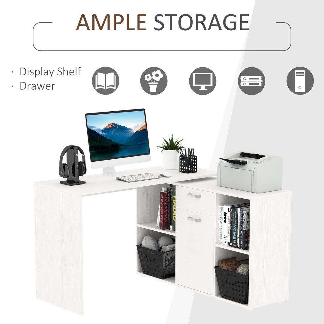 L-Shaped Computer Desk with Storage Compartments, Drawer and Cabinet, Laptop PC Corner Table, Home Office Workstation, 120 x 115 x 76cm, White