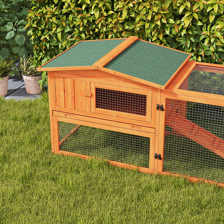Rabbit Hutch with Run Wooden Guinea Pig Hutch Outdoor Bunny Cage Hide House with Sliding Tray, Hay Rack, Ramp, 156 x 58 x 68cm, Orange
