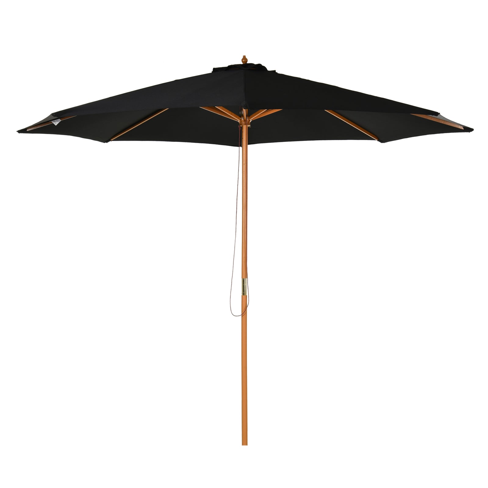 3(m) Garden Parasol, Pulley Operated Patio Umbrella, Wooden Table Market Umbrella with Rope Pulley Mechanism and 8 Ribs, Black