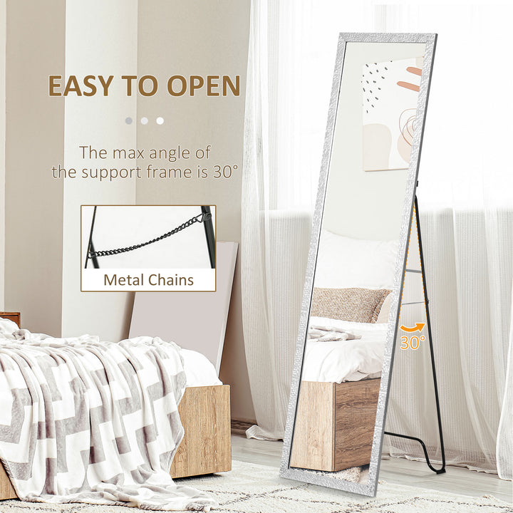 Full Length Mirror Free Standing Mirror Dressing Mirror with PS Frame Modern Wall Mirror for Living Room and Bedroom 34 x 144cm, Silver