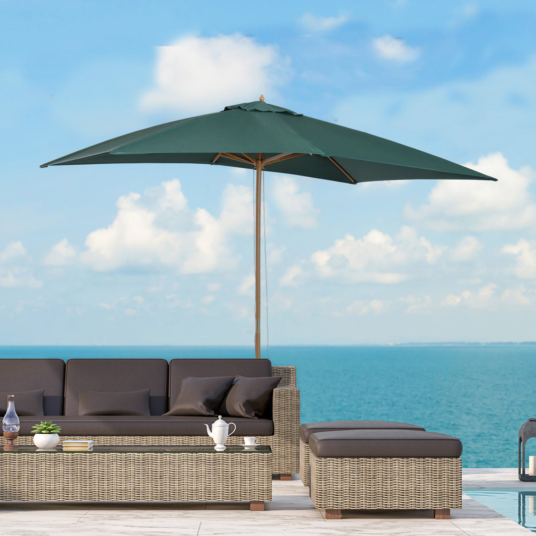 Outsunny 2 x 3m Wooden Garden Parasol Umbrella Outdoor Sun Shade Canopy, Green