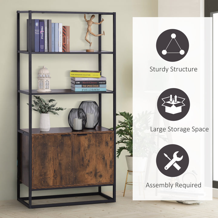 Industrial Bookshelf, Storage Shelf, Large Bookcase with 3 Open Shelves, Multifunctional Rack for Living Room, Office, Rustic Brown and Black