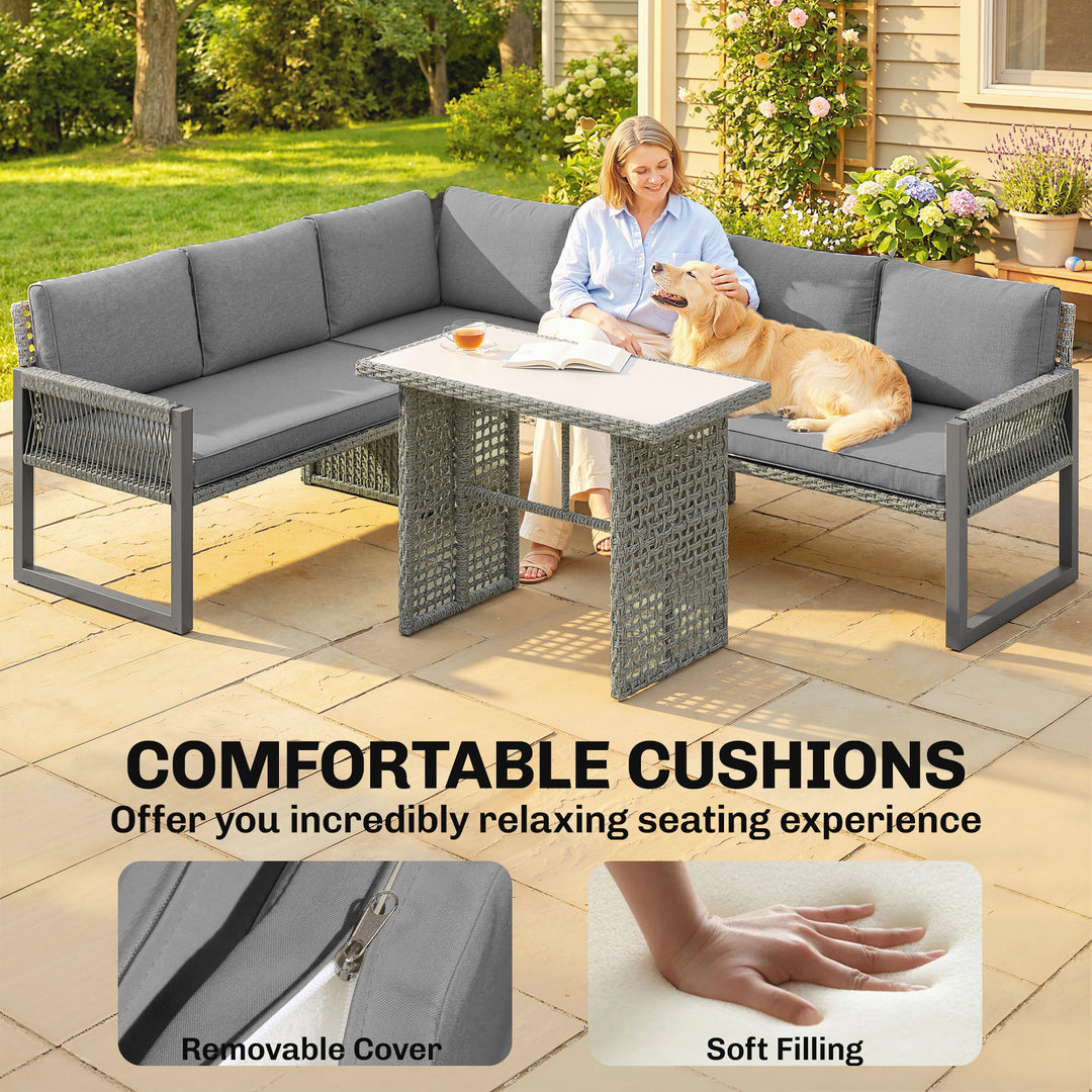 6 Seater Rattan Garden Furniture Set with 3 Loveseats, Table, Patio Ra