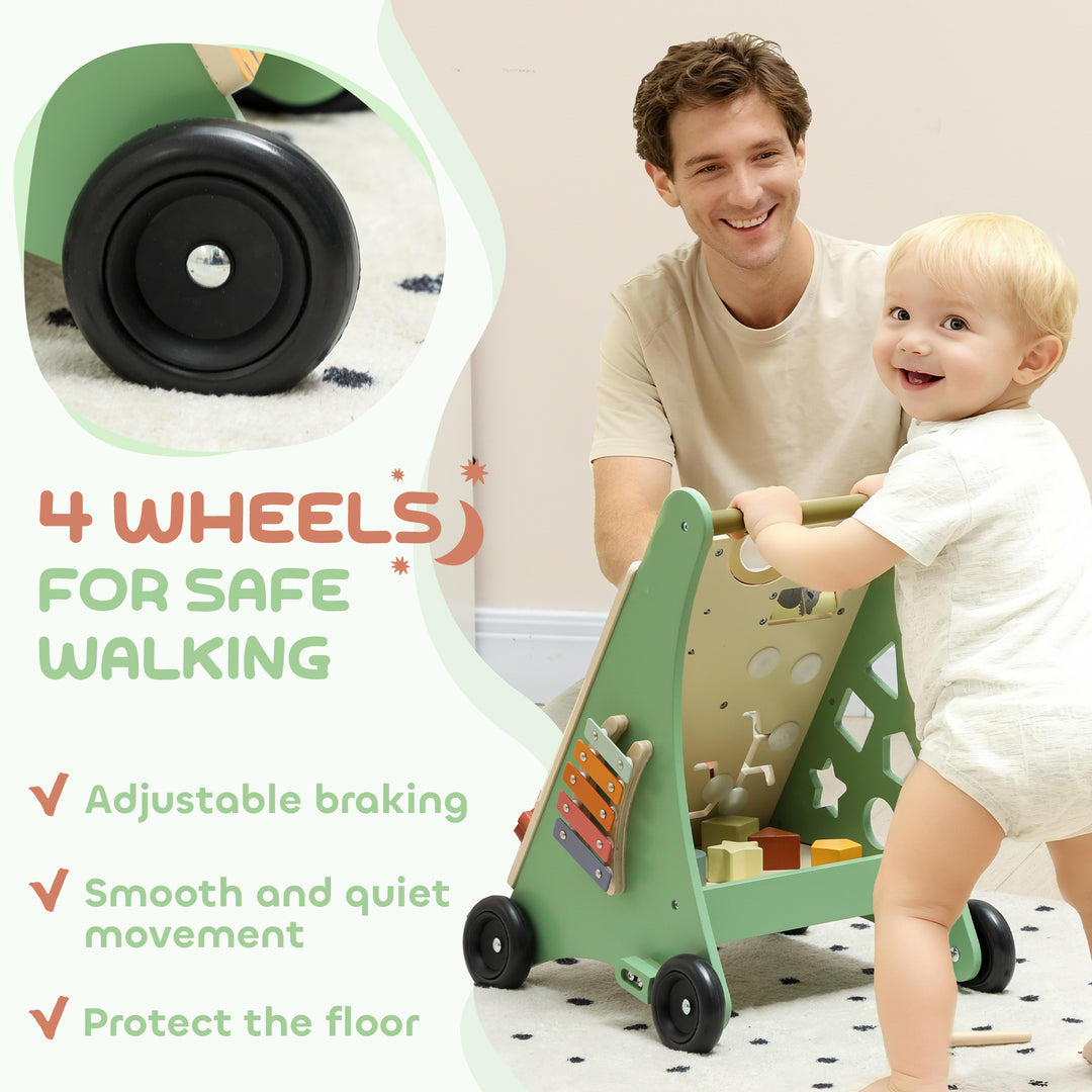 Wooden Baby Walker, Push Along Walker Toys with Speed Control, Xylophone, gears and Bead Maze