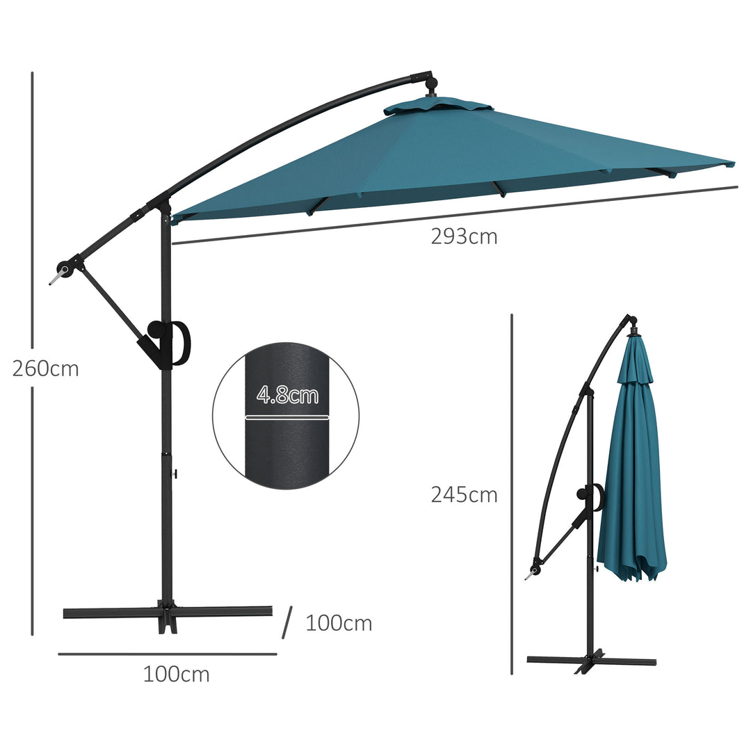 3m Offset Cantilever Parasol Umbrella, with Cross Base - Blue