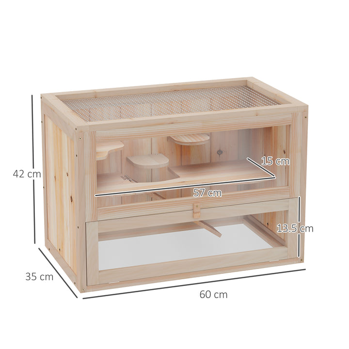 PawHut Wooden Hamster Cage Small Animal House Pets at Home, 60 x 35 x 42 cm | Aosom UK