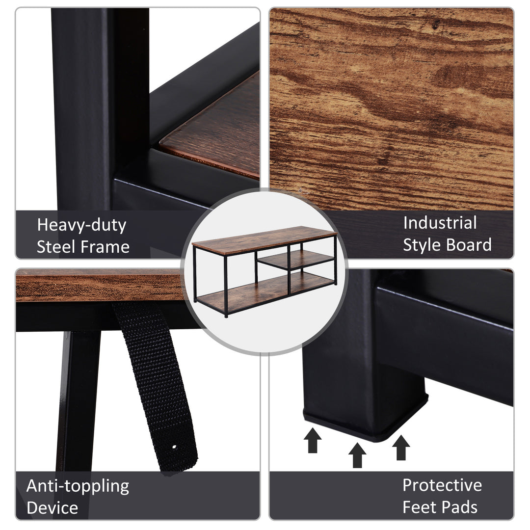 TV Unit for 55 inch TVs, Industrial TV Table with 2 Storage Shelves and Metal Frame, Entertainment Unit For living Room, Rustic Brown