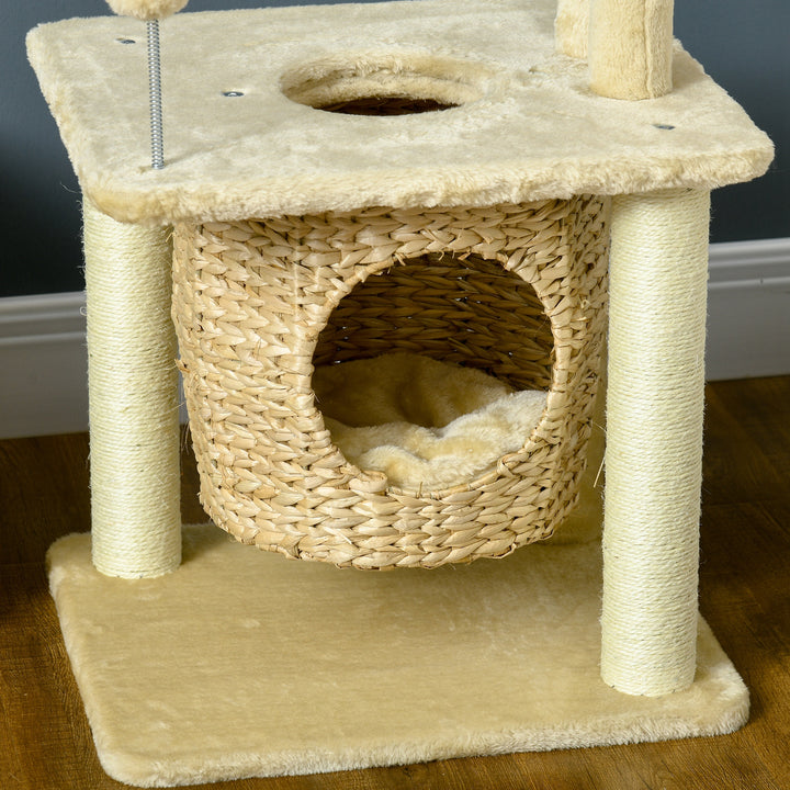 PawHut Cat Tree, Indoor Activity Centre, with Scratching Posts, Cat House, Bed, Toy Ball, Beige