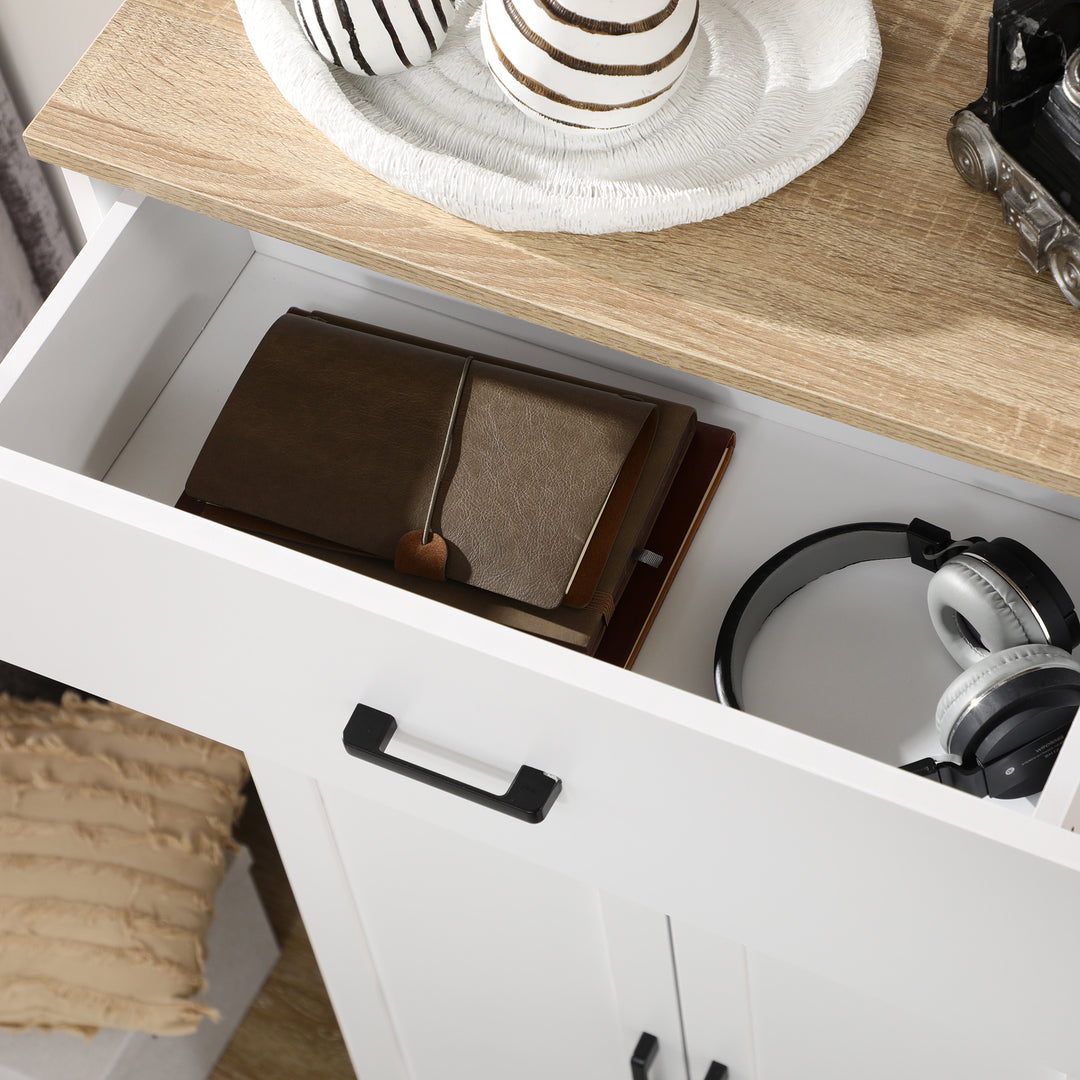Freestanding Kitchen Cupboard, Nordic Storage Cabinet with Drawer, Doors and Open Countertop for Living & Dining Room, 130cm, White