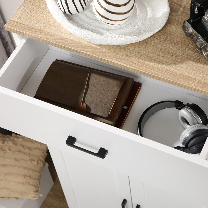 Freestanding Kitchen Cupboard, Nordic Storage Cabinet with Drawer, Doors and Open Countertop for Living & Dining Room, 130cm, White