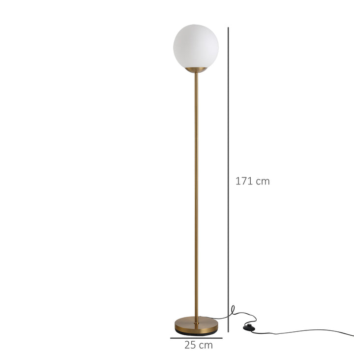 HOMCOM 171cm Glass Globe Floor Lamp Metal Frame Sphere Light Pedal Switch Home Office Living Room Modern Unique Standing Beautiful Furnishing