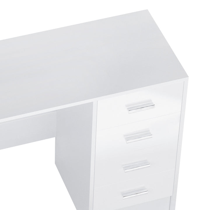HOMCOM Computer Writing Desk with 4 Drawers, High Gloss Home Office Workstation, White