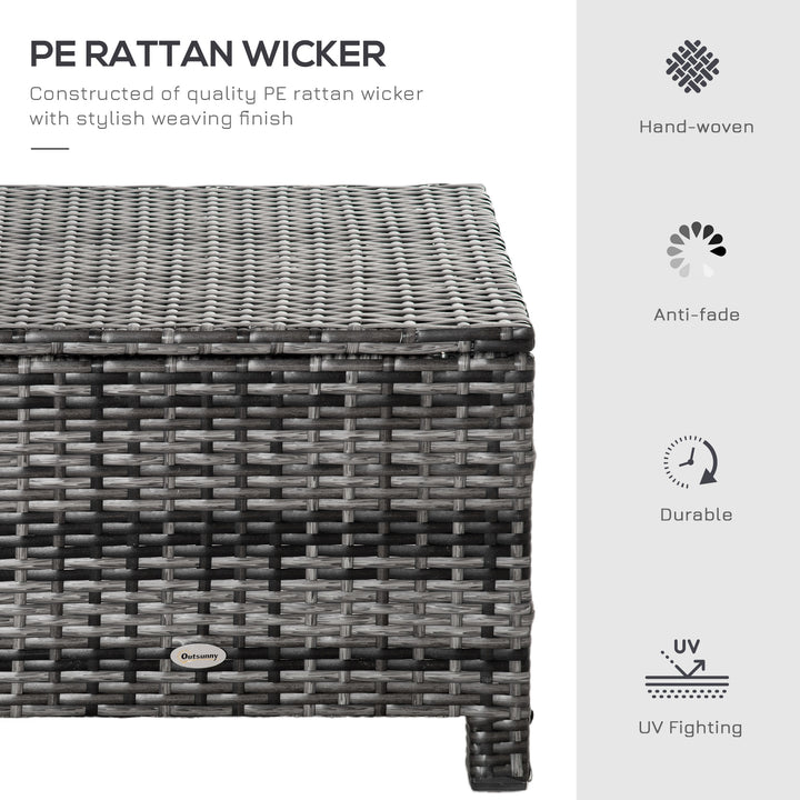 Rattan Footstool Wicker Ottoman with Padded Seat Cushion Outdoor Patio Furniture for Garden Poolside Living Room, 50 x 50 x 35 cm, Grey
