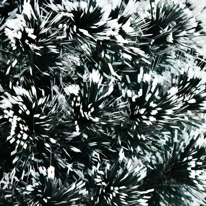 MCL 4ft Artificial Prelit Christmas Tree, Snow Xmas Tree with Colourful LED Lighting Fiber Optics, Green White