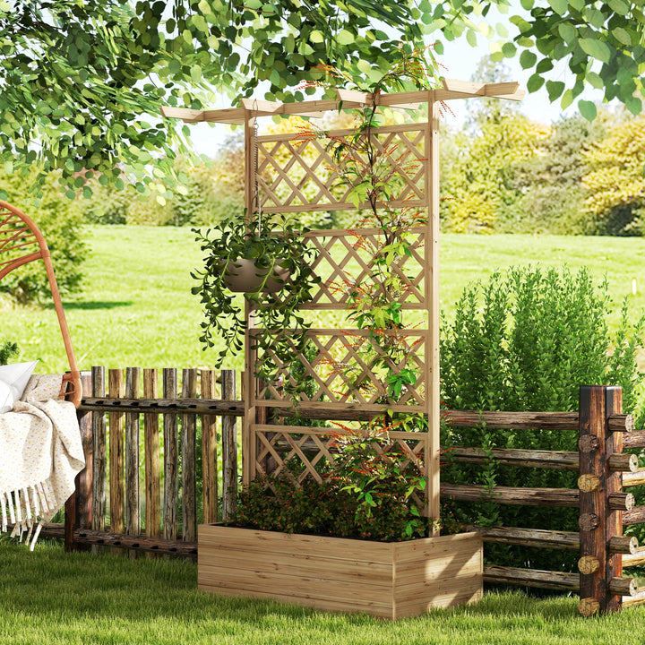 Outsunny Wooden Trellis Planter Box, Raised Garden Bed to Grow Vegetables, Herbs and Flowers, Natural Tone | Aosom UK