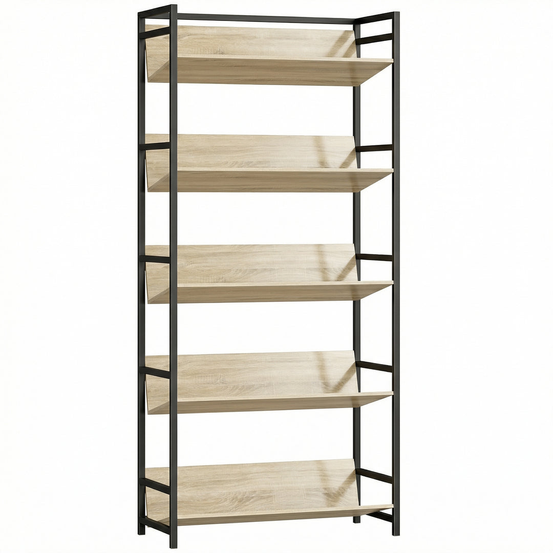 Bookshelf 5-Tier Metal Frame Bookcase Storage Shelves for Living Room 