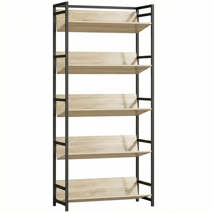 Bookshelf 5-Tier Metal Frame Bookcase Storage Shelves for Living Room 
