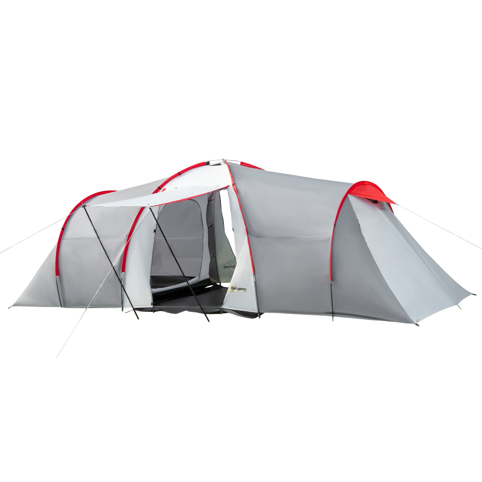 Four-Man Tunnel Tent, with Two Bedrooms and Living Room - Grey/Red