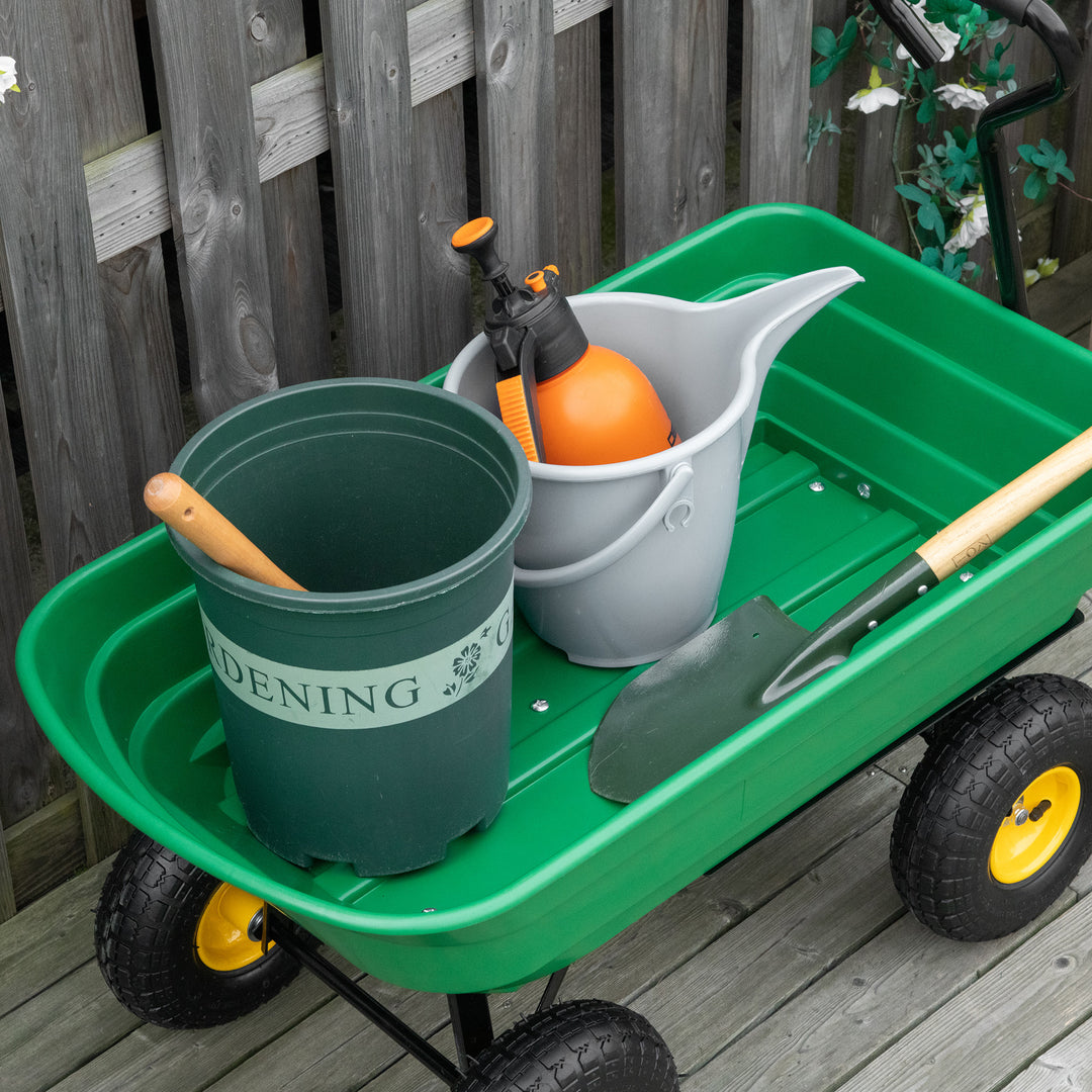 75 Litre Large Garden Cart, Tipping Wheelbarrows Heavy Duty Garden Dump Trolley 200kg Capacity for Festivals, Tools, Plants, Logs - Green
