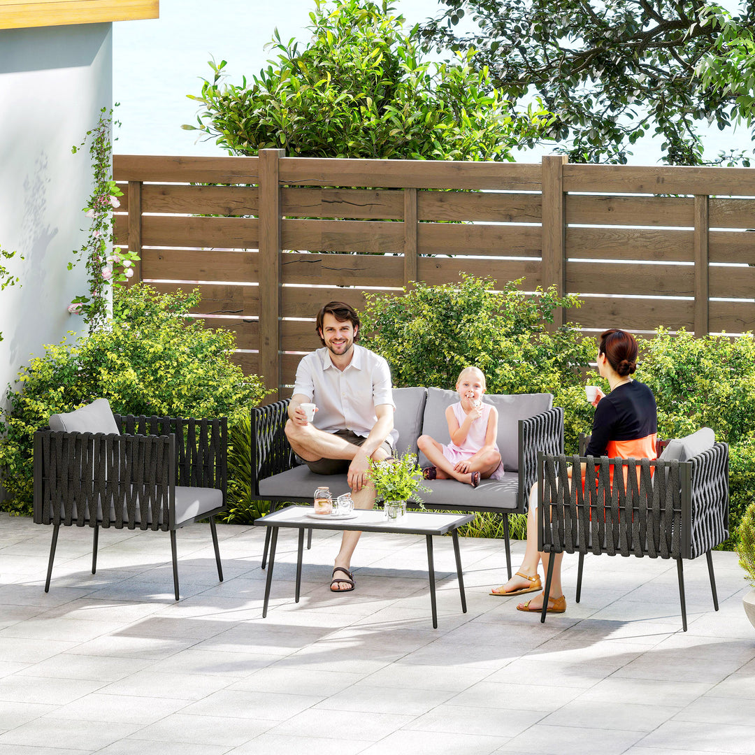 4-Piece Garden Furniture Set with Cushions - Light Grey
