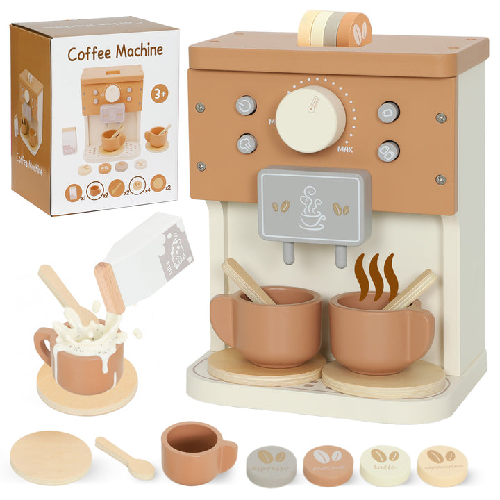 MCL Kids Wooden Coffee Machine Toy, Pretend Play Kitchen Accessories Gift for Boys and Girls Ages 3+