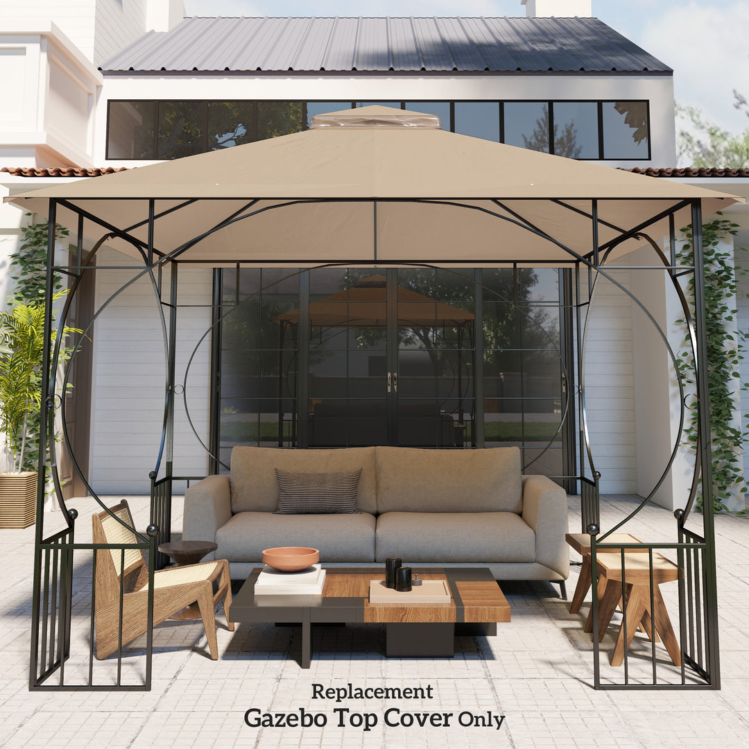 3x3(m) Replacement Gazebo Canopy, Double Tier Roof Top for Garden, Patio, Outdoor, Khaki (TOP ONLY)
