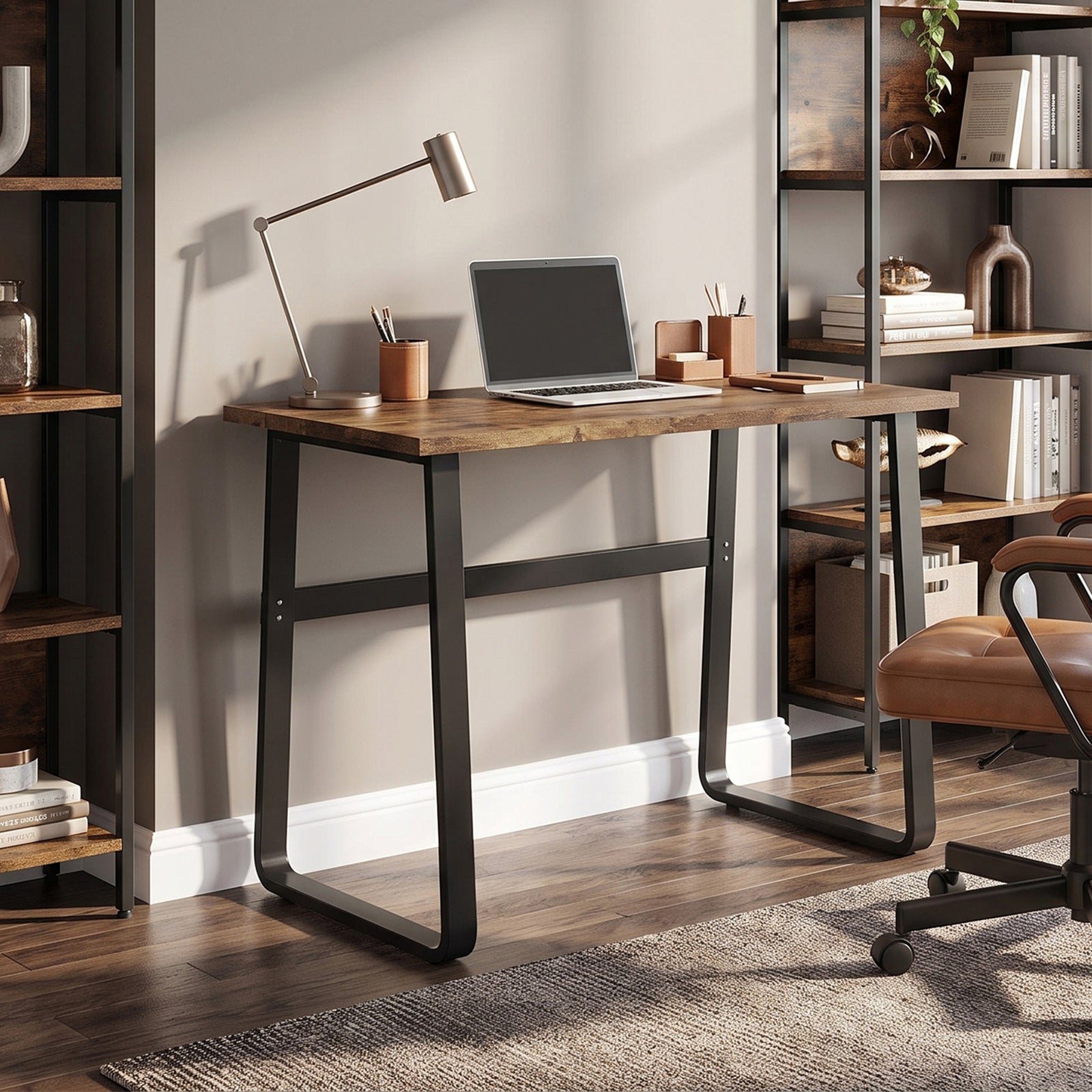 Industrial Writing Desk With Metal Legs, 100 x 58 x 74.5cm, Rustic Bro
