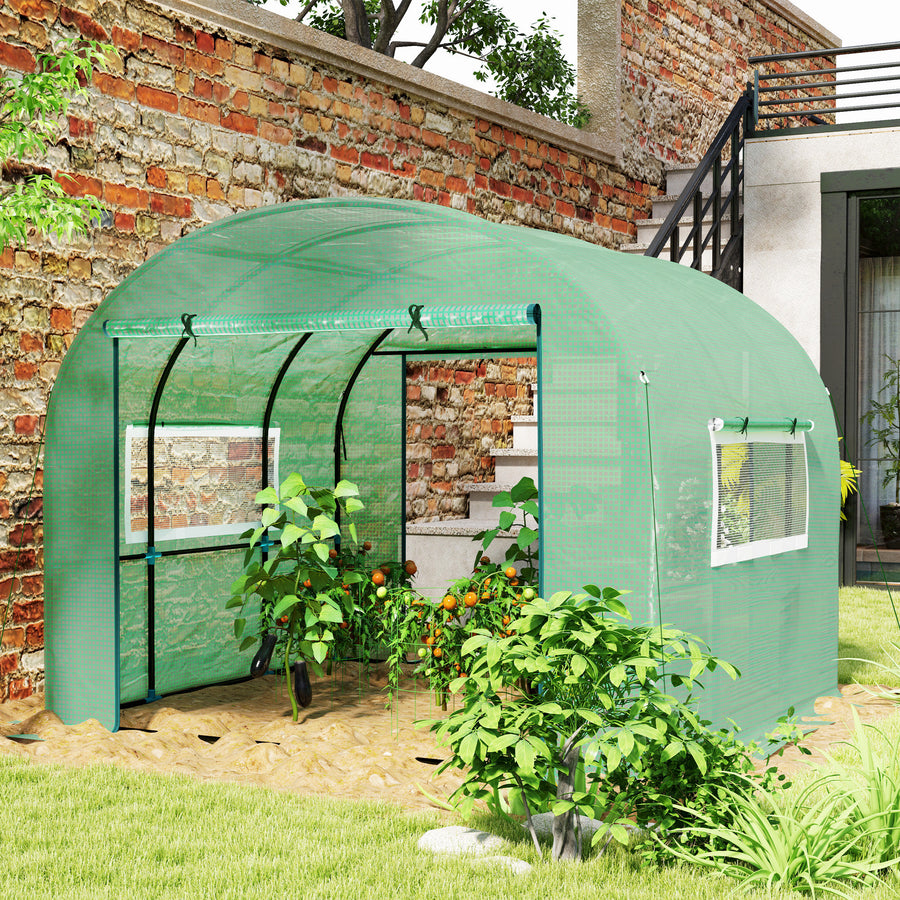 300 x 300cm Walk-In Polytunnel Greenhouse - Green