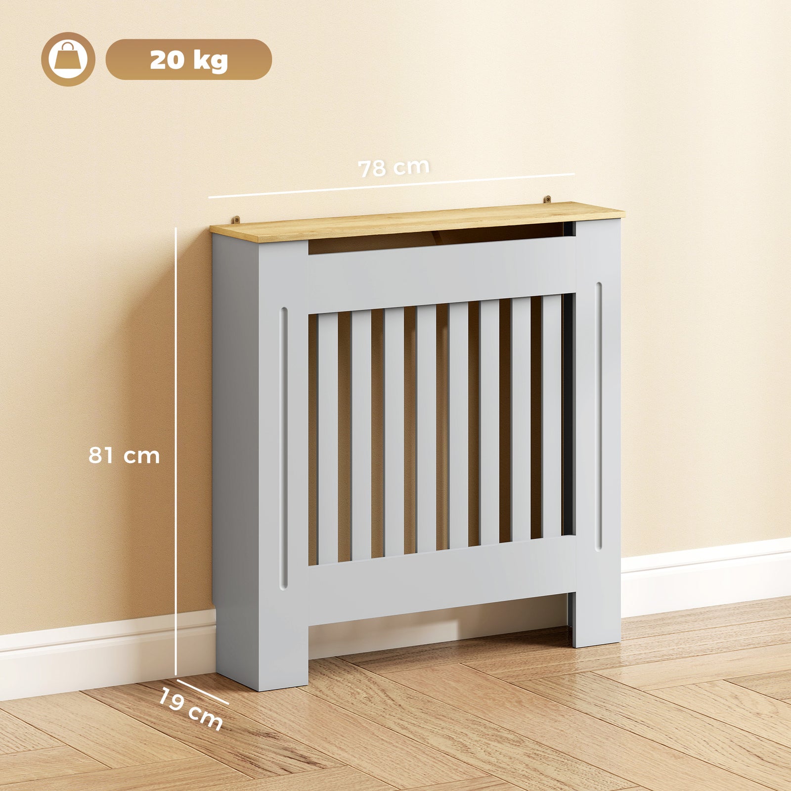 Heater Cover, Radiator Cover Slatted Painted MDF Lined Grill Grey, 78L