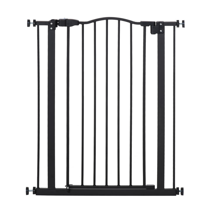 PawHut 74-84cm Adjustable Metal Pet Gate Safety Barrier w/ Auto-Close Door Double Locking Easy-Open Doors Stairs Home Frames Black | Aosom UK