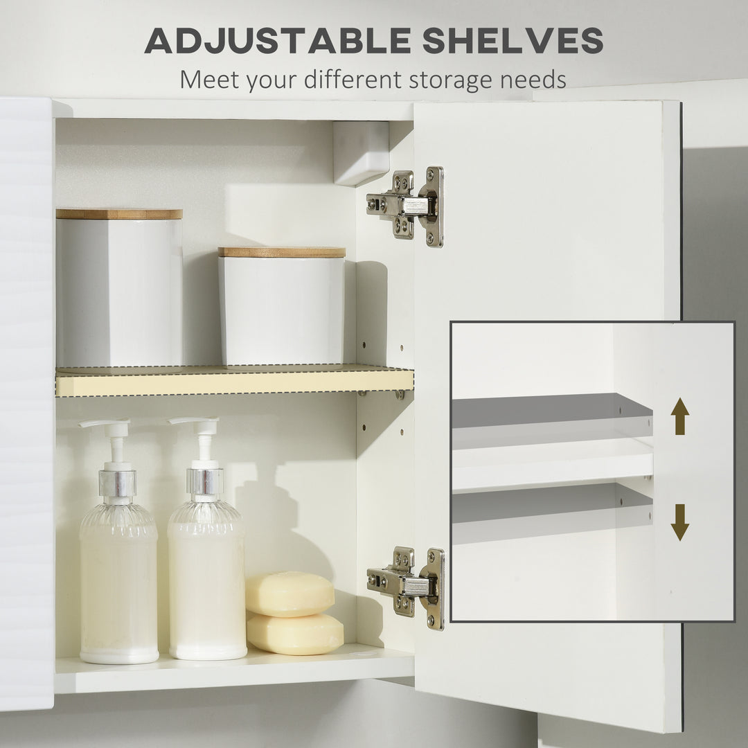 Kleankin Wall Mounted Double Door Bathroom Mirror Cabinet, Adjustable Shelf Storage Cupboard Organizer, White.