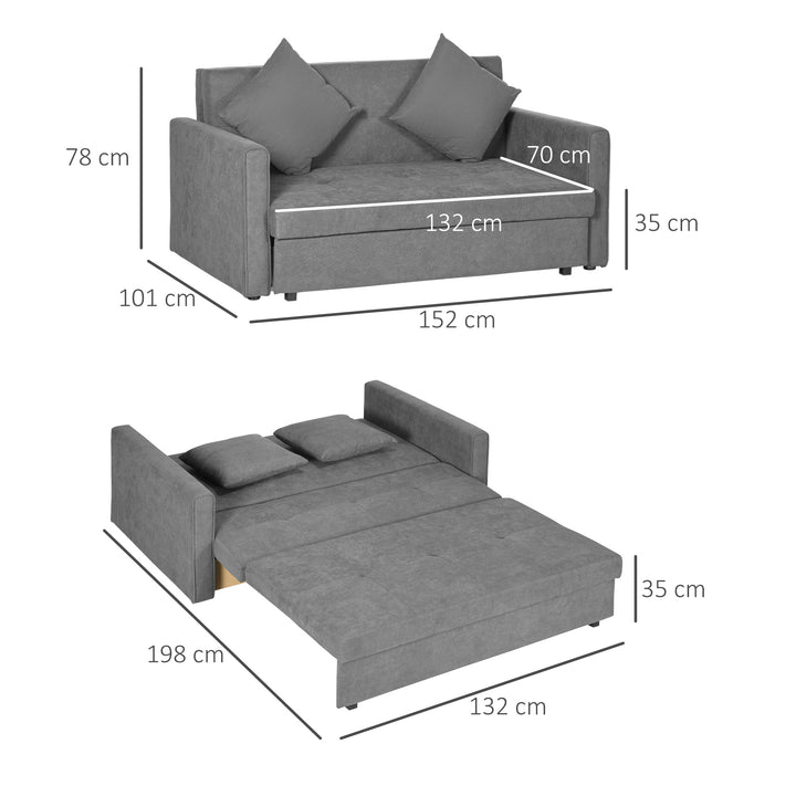 2 Seater Sofa Bed, Convertible Bed Settee, Modern Velvet Loveseat Sofa Couch with 2 Cushions, Hidden Storage for Living Room, Guest Room, Grey
