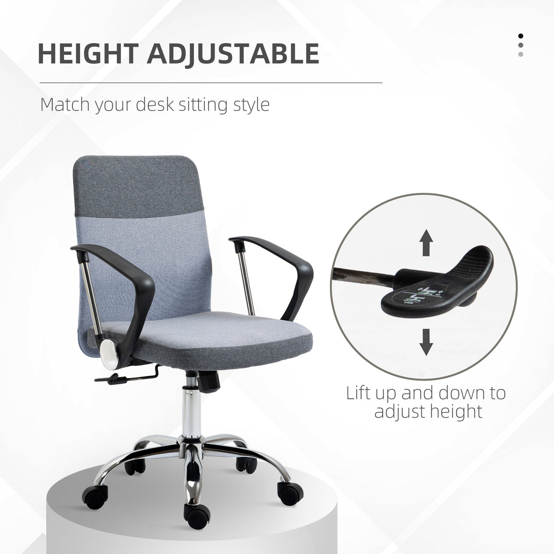 Office Chair Linen Fabric Swivel Computer Desk Chair Home Study Adjustable Chair with Wheels, Grey