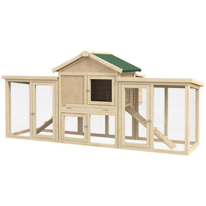 PawHut Large Chicken Coop with Run Backyard Hen House Poultry Coops Cages with Nesting Box Wooden 204 x 85 x 93cm | Aosom UK