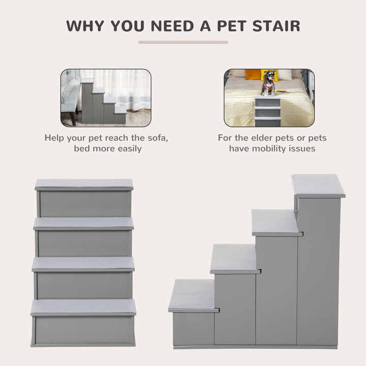MCL 4 Step Wooden Dog Steps Pet Stairs for Dogs, Cat Ladder for Bed Couch with Non-Slip Carpet 40 x 59 x 54.2 cm, Grey