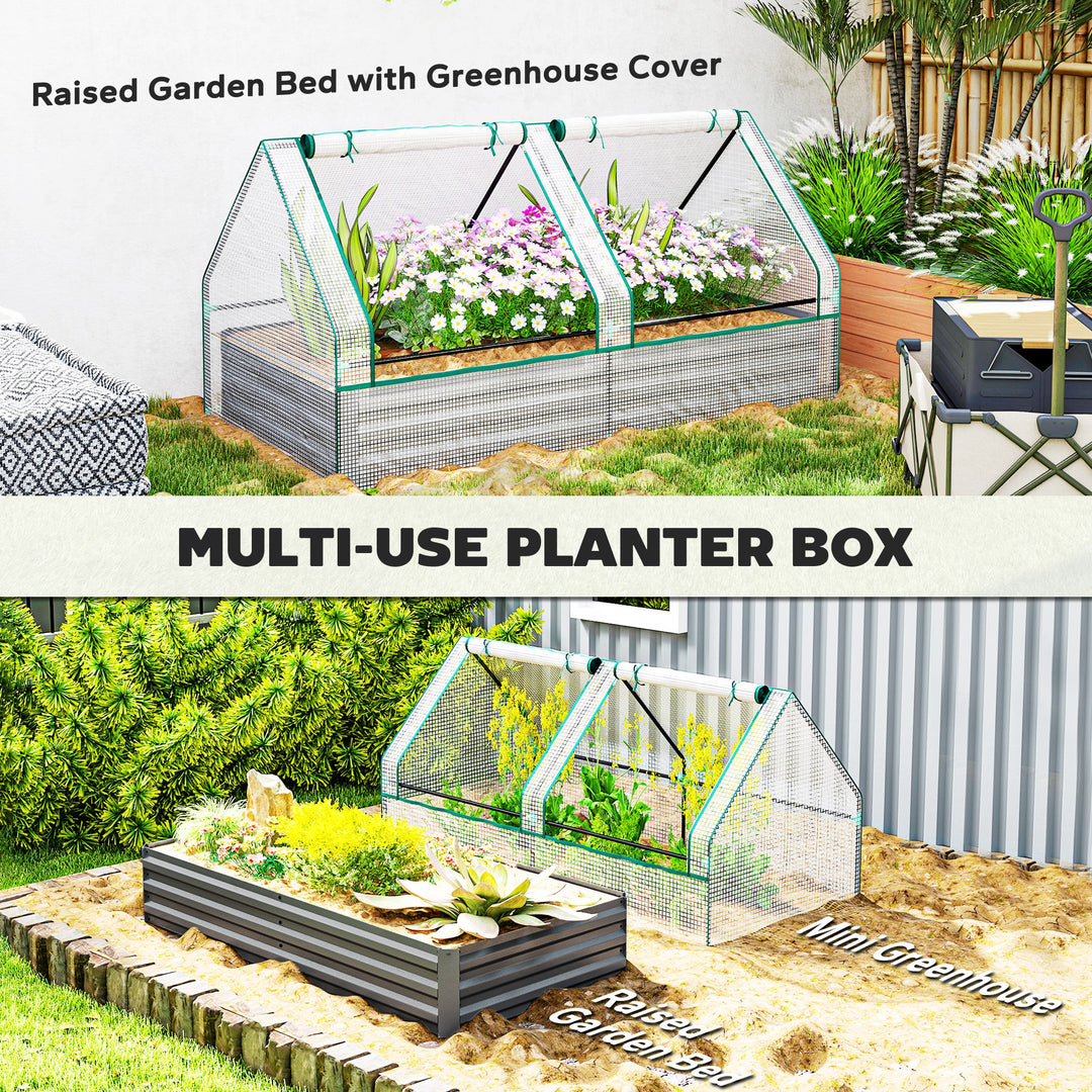 Metal Planter Box with Cover, Raised Garden Bed with Greenhouse, for Herbs and Vegetables, White and Dark Grey