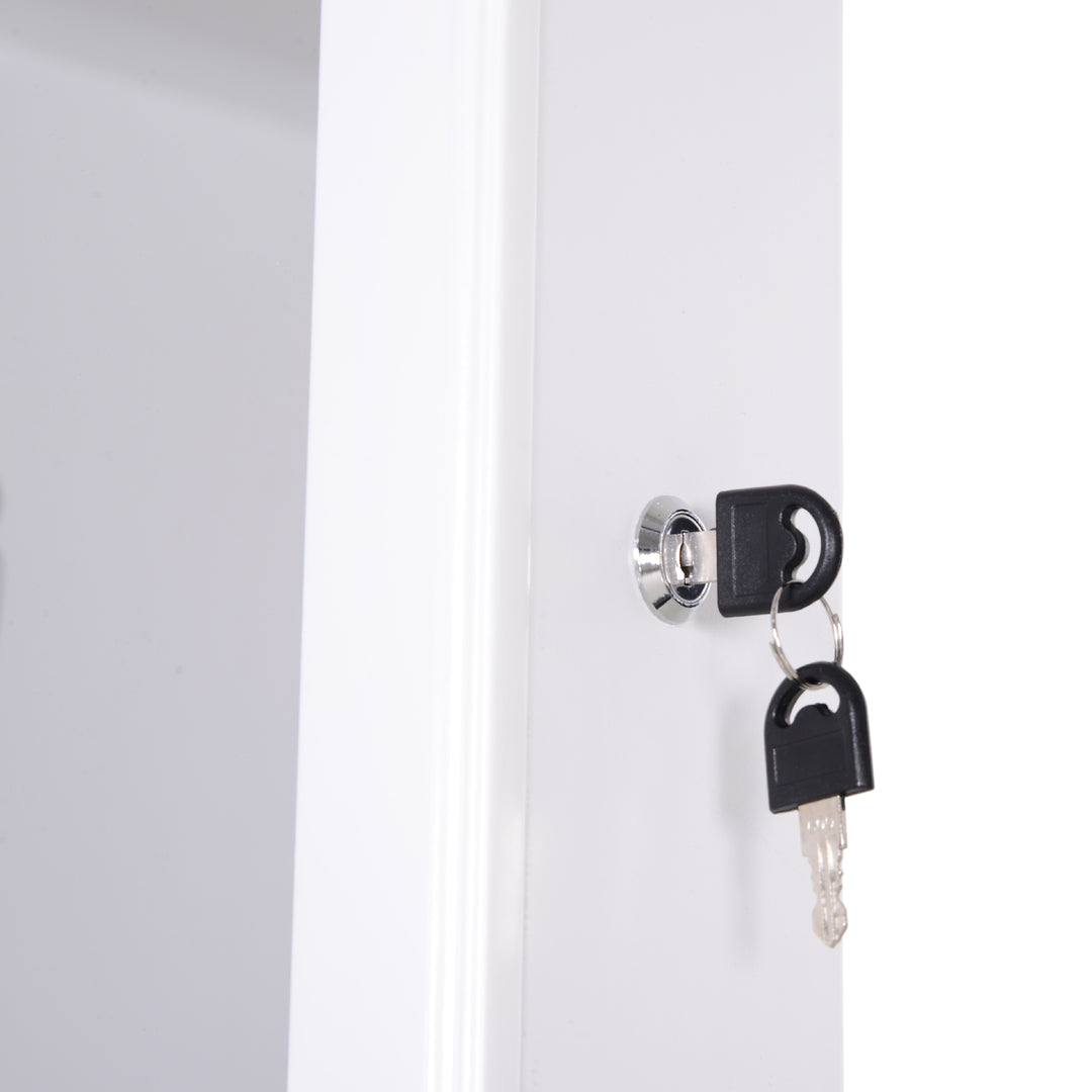 MCL Jewellery Cabinet with led, mirroir Cabinet Armoire Floor Standing Flip-over Makeup Shelf Organizer with lock white