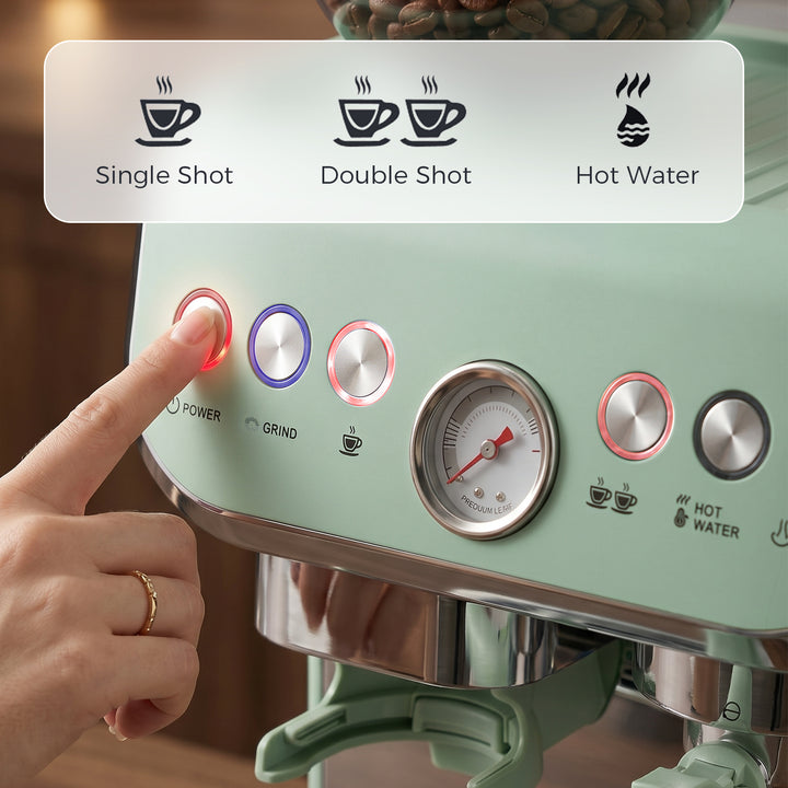 15 Bar Coffee Machine, with Adjustable Grind, Steamer and Accessories 