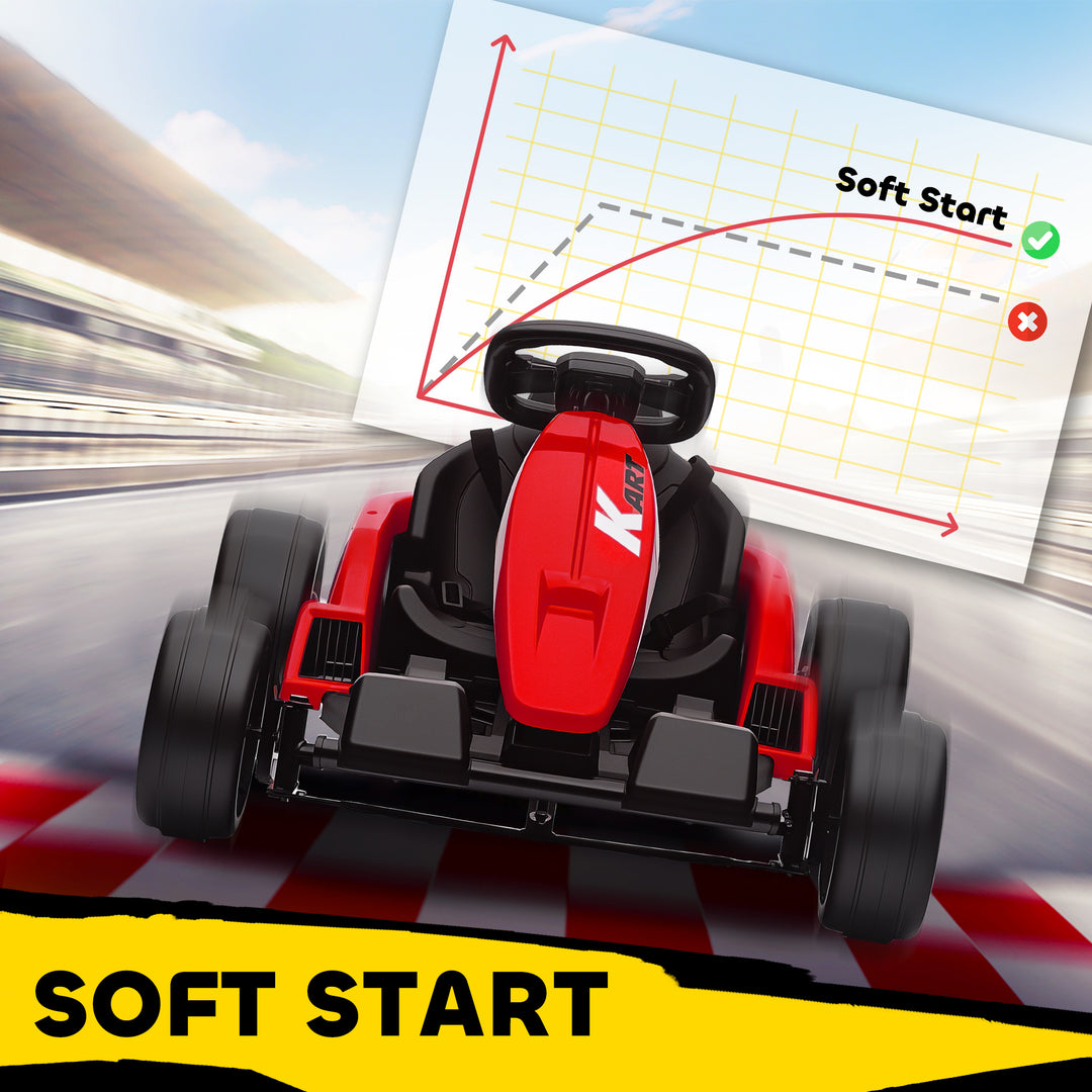 24V Electric Go Kart, Drift Kart with Adjustable Seat, Slow Start, 5-Point Harness, Music, Horn, for 6-12 Years