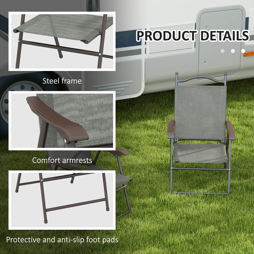 Set of Two Folding Garden Chairs, with Fabric Mesh Seats - Dark Grey