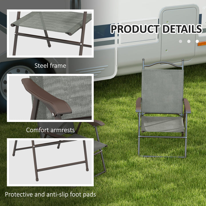 Set of Two Folding Garden Chairs, with Fabric Mesh Seats - Dark Grey