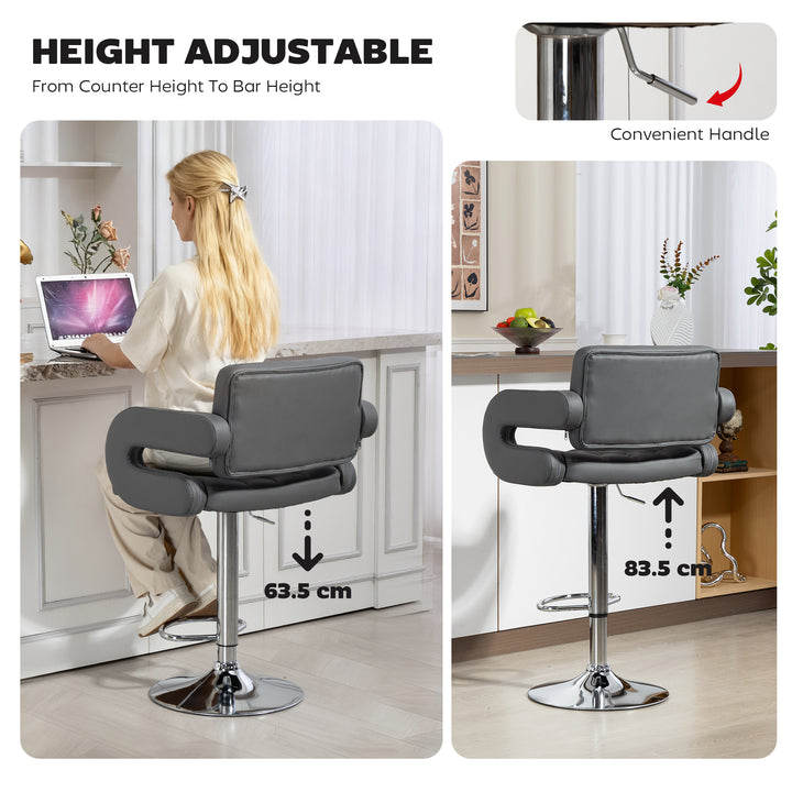 MCL PU Leather Upholstered Swivel Bar Stool, Height Adjustable with Back, Armrest, Footrest, Grey