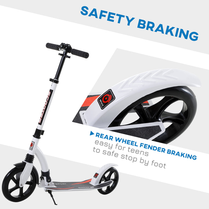 Foldable Kick Scooter with Double Shock Absorption and Big Wheels, Height Adjustable Aluminium Frame Big Wheel Scooter for 14+ Teens Adult - White