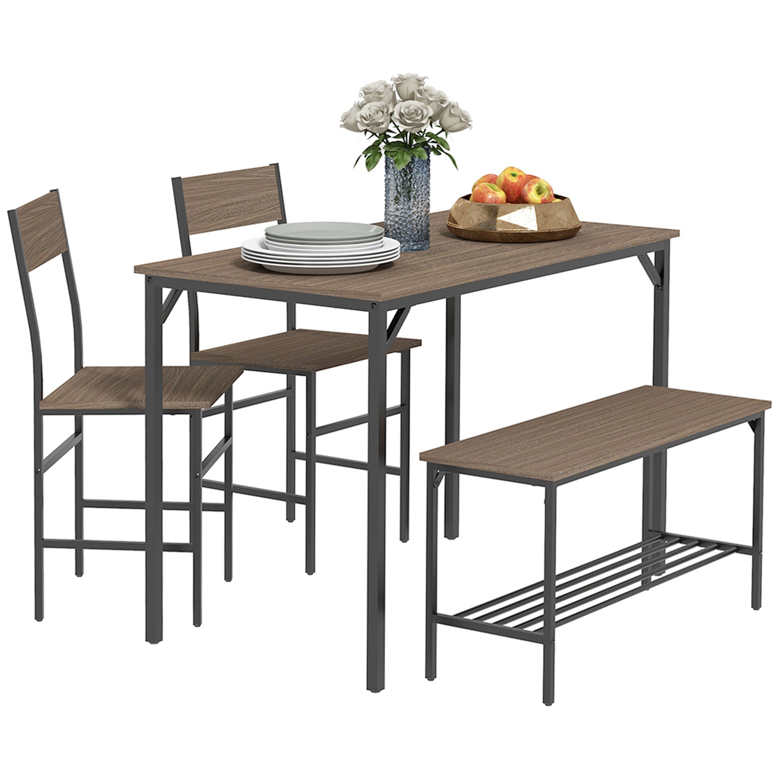 Four-Piece Dining Set, With Table, Chairs and Bench