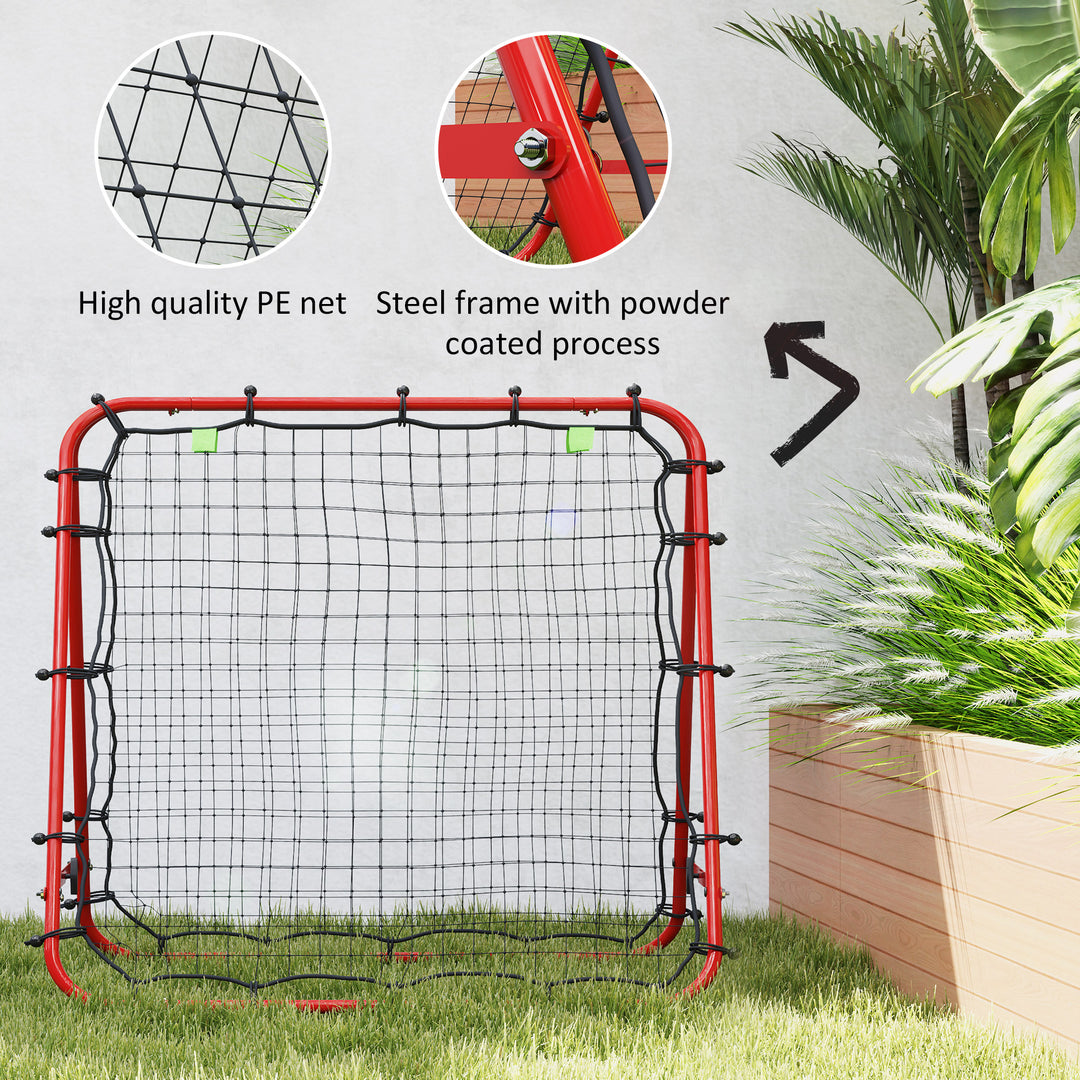 Double Sided Football Rebounder Net, Football Rebound Goal with Five Adjustable Angles, Red